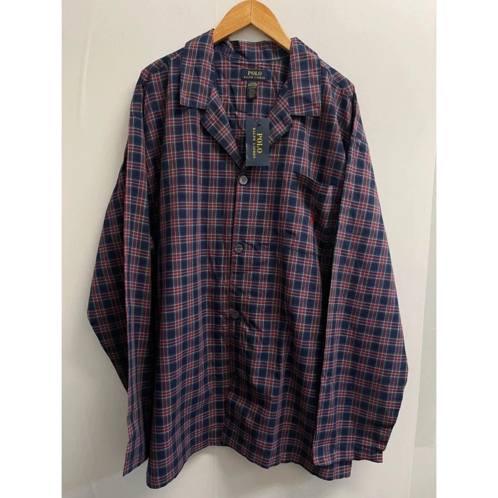 NEW‎ Polo Ralph Lauren Men's Size XL Navy Blue/Red Plaid Sleep Shirt Pajama Top